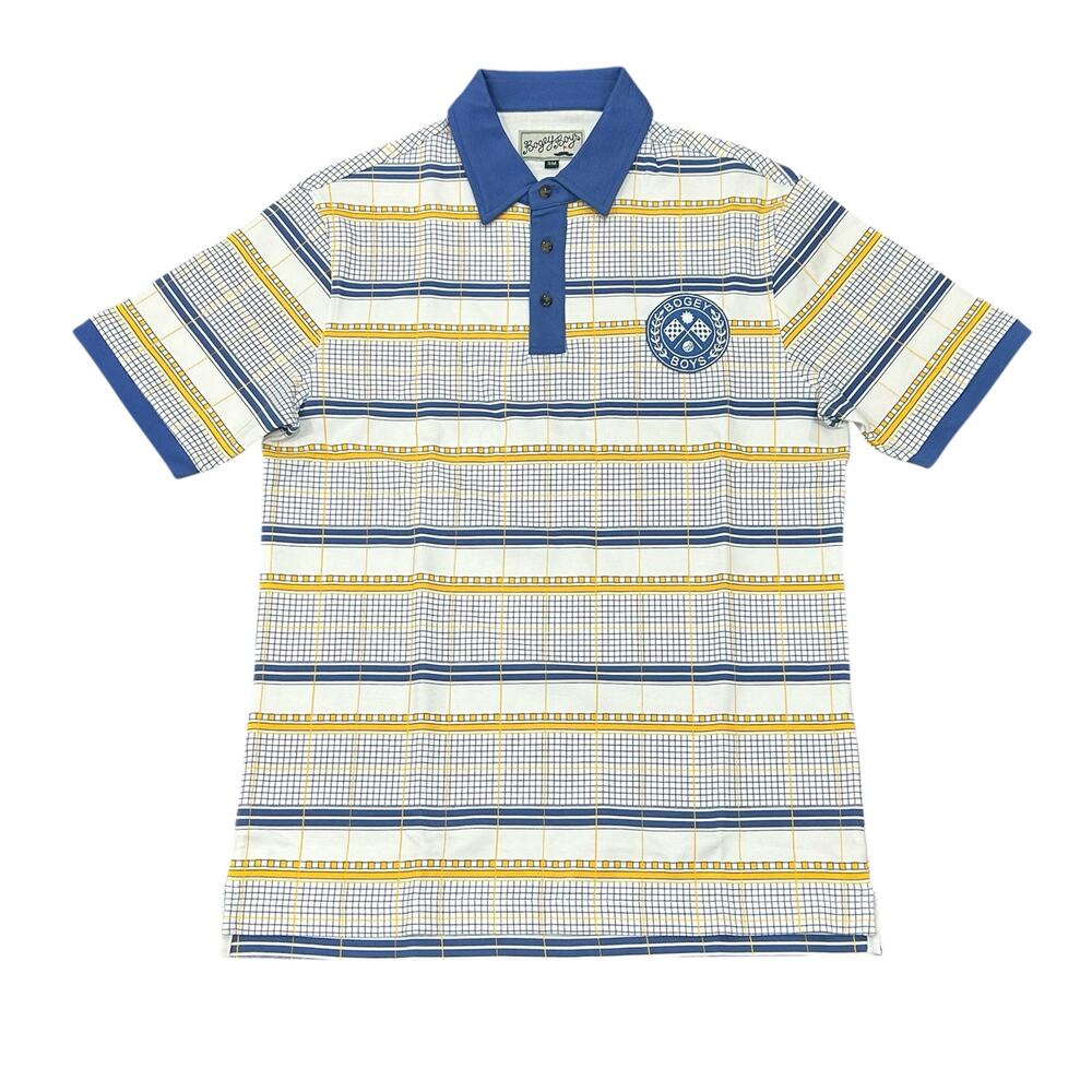 NEW Bogey Boys Macklemore Men's Grid Plaid Polo in Koi Blue Size S